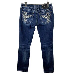 Miss Me Jeans Size 28 Bradbury Skinny Denim Blue Bling Pockets Thick Stitch